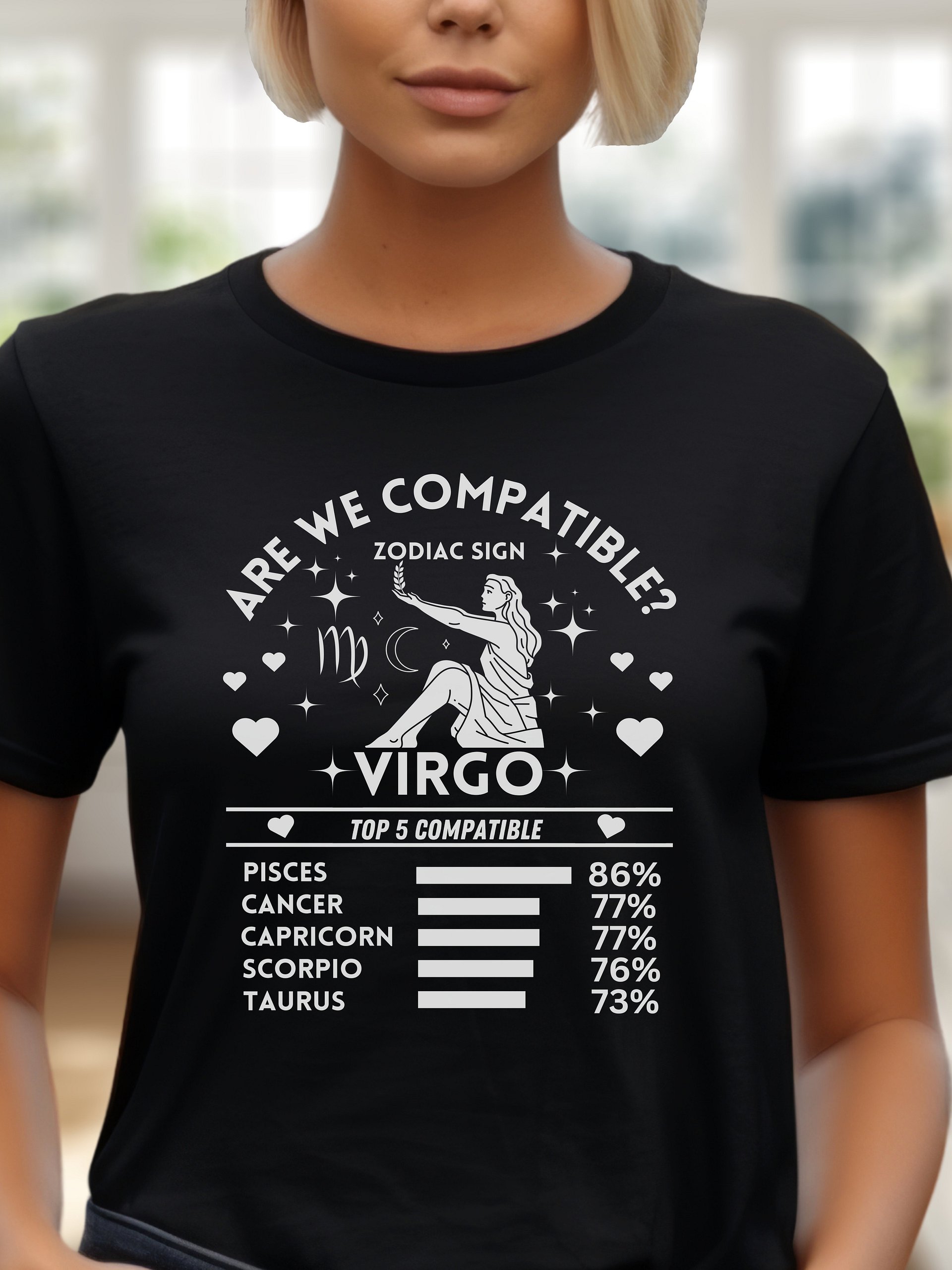 Virgo Zodiac Sign Romantic Compatibility T-Shirt - Bella Canvas 3001 Unisex Staple T-Shirt - Dark Colors product image (1)