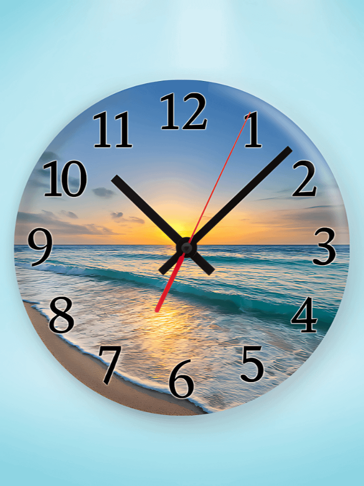 Serene Beach Wall Clock Design – Coastal Escape Aesthetic with Sandy Shore Vibes – Ideal for Sublimation – 300 DPI PNG – Instant Digital Download product image (1)