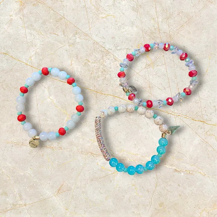 Ermish Red, Teal & White 3 Bracelet Stack product image (1)