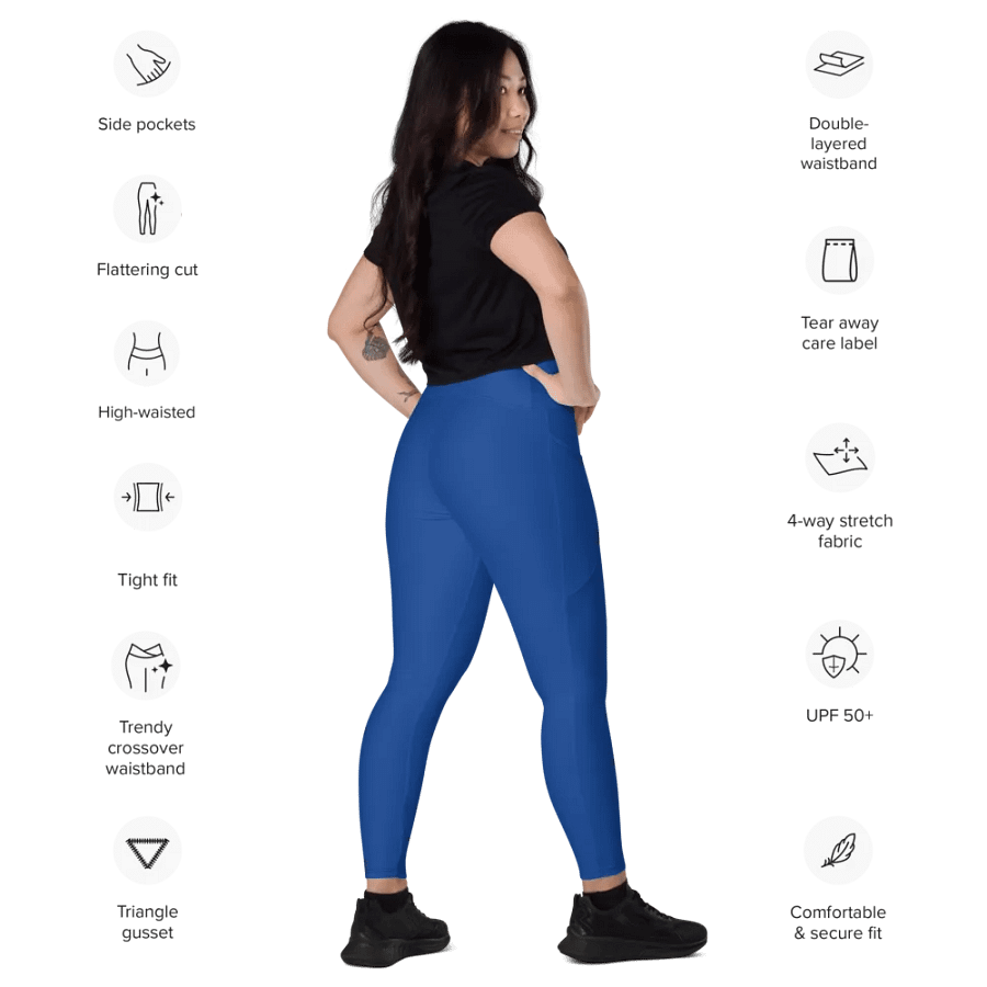 Plain Ocean Blue True Summer Women's High Waisted Premium Crossover Leggings with Pockets by Treasure Pie product image (12)