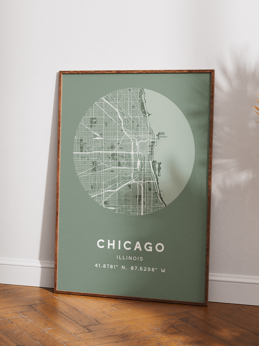 Chicago Street Map Poster – Sage Green Minimalist Circular City Art product image (3)