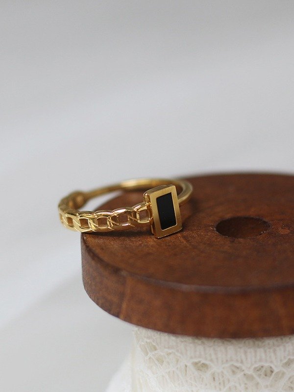 Black Enamel Chain Detail Ring | 18K Gold Plated product image (6)