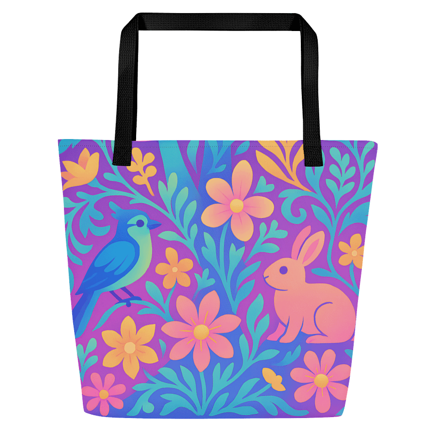 Chillwave Bunny & Bluebird Floral Tote Bag – Colorful Cute Aesthetic Reusable Bag with inside Pocket product image (7)
