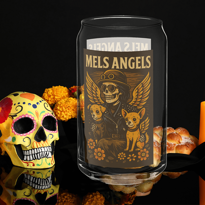 Mel’s Angels Skeleton Rider Can-Shaped Glass – 16oz Retro Biker Art Beer & Cocktail Glass product image (2)