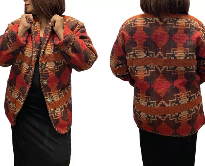 Vintage Double D Ranch Wear Blanket Coat Jacket Size L Wool Blend Southwest 90s product image (2)