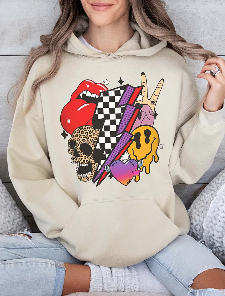Fall and Halloween Elements Collage Hooded Sweatshirt | Maximalist Fall and Halloween Hoodie Design product image (33)