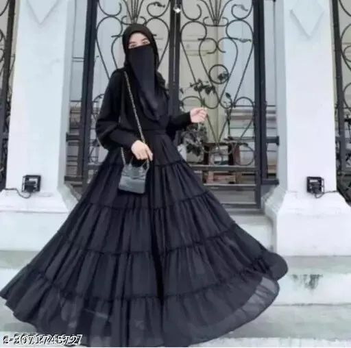 Queen collection women's chun plating sleeve smoke elastic burkha Abaya naqab product image (2)