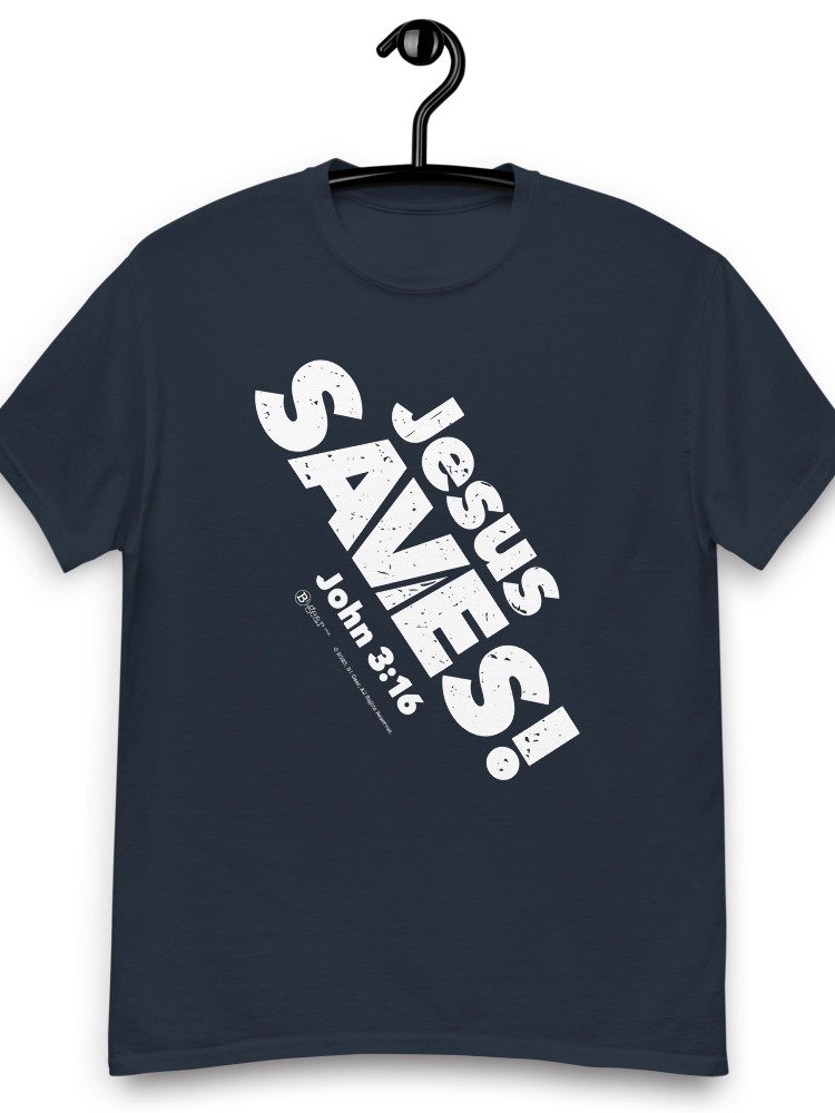 Jesus SAVES! Heavyweight Unisex Crewneck T-shirt | Gildan® 5000, White on Dark Colors product image (5)