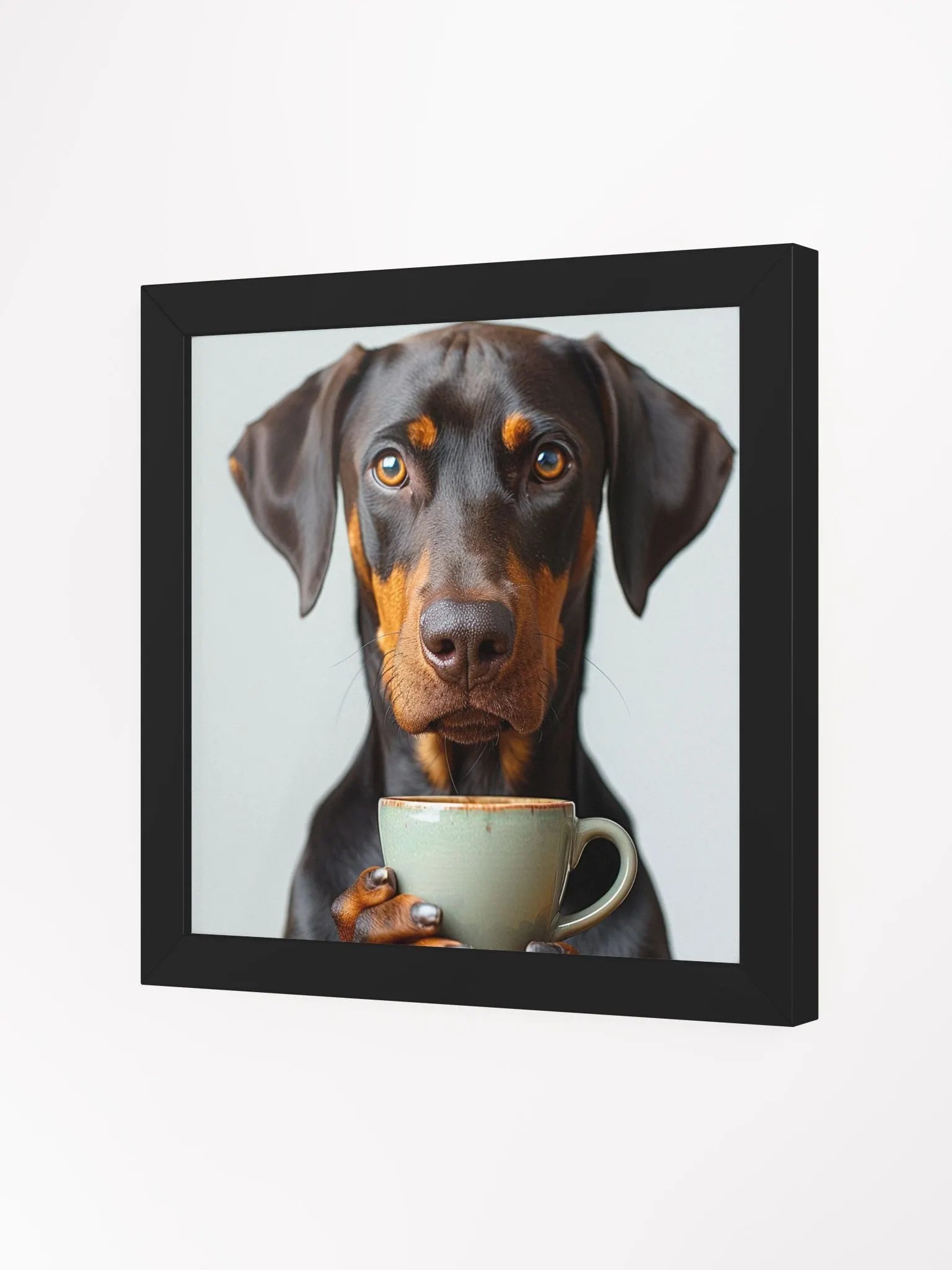 Cute Coffee Lover Doberman Pinscher Puppy Framed Wall Art product image (4)