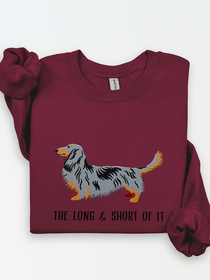 The Long & Short of It Sweatshirt (Embroidered) of a Longhaired Dachshund(Dapple) product image (1)