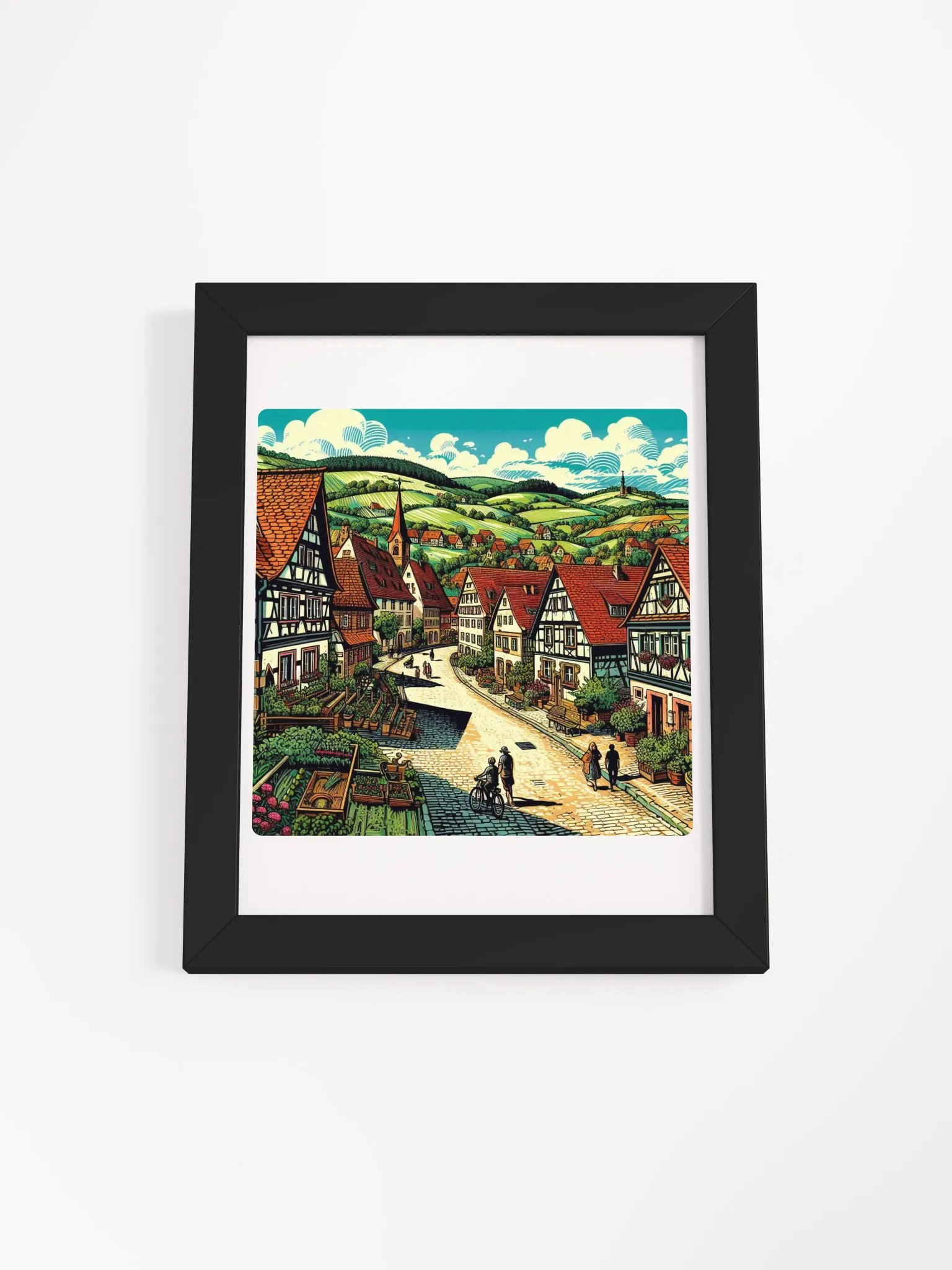 European Village Charm Framed Poster | AI Work Stuttgart city product image (3)