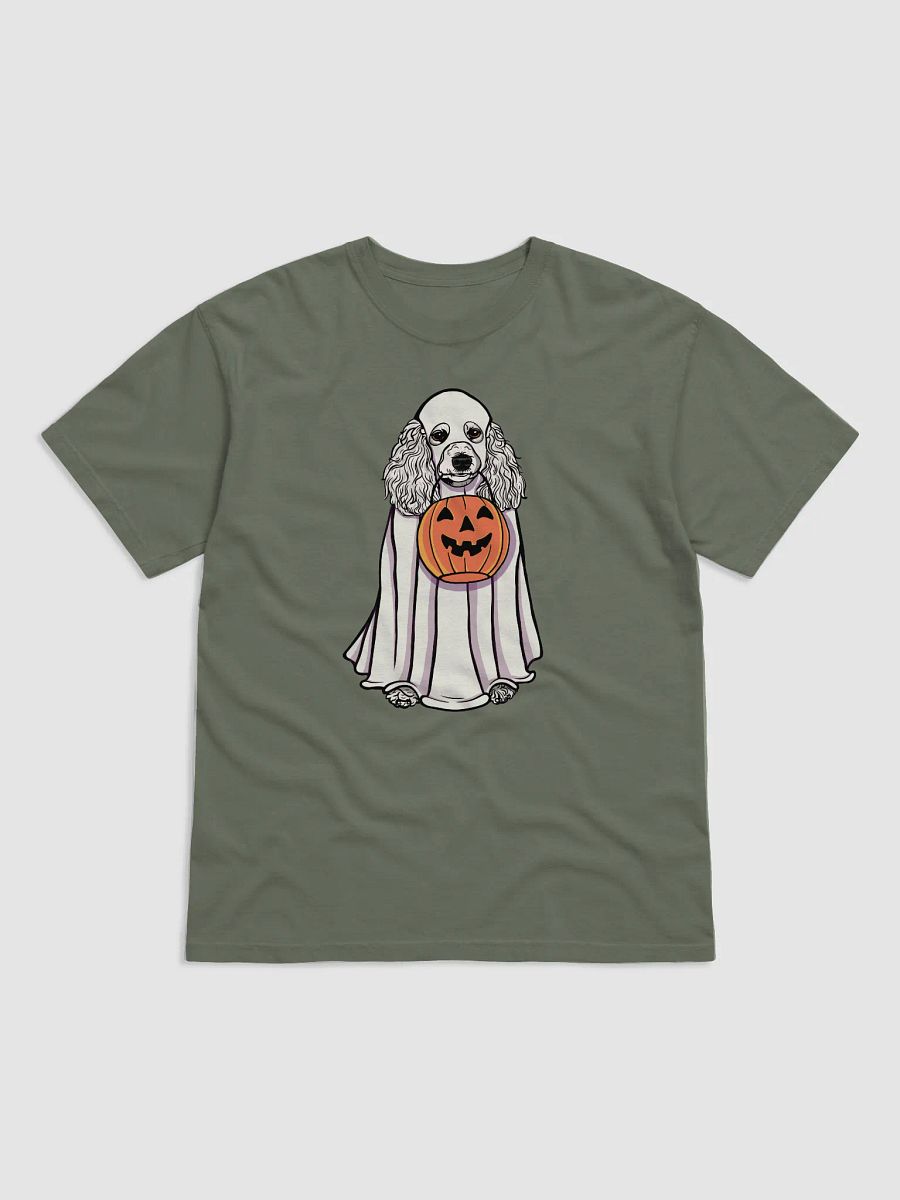 Funny Halloween Poodle(White) T-Shirt | Funny Papillon Wearing a Ghost Costume and Holding a Pumpkin Basket product image (8)