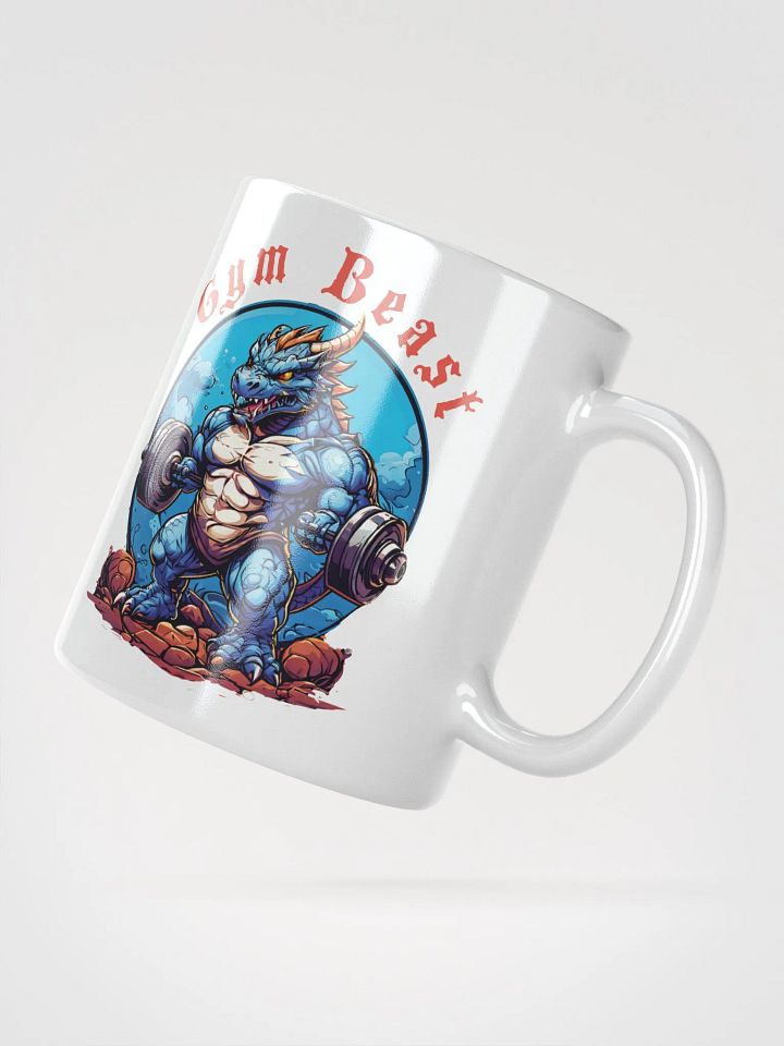 Gym Beast - Unique Funny White Glossy Mug Printed on Both Sides | Cool Strong Muscular Dragon Lifting Weights | Best Gift for Gym Lovers product image (2)