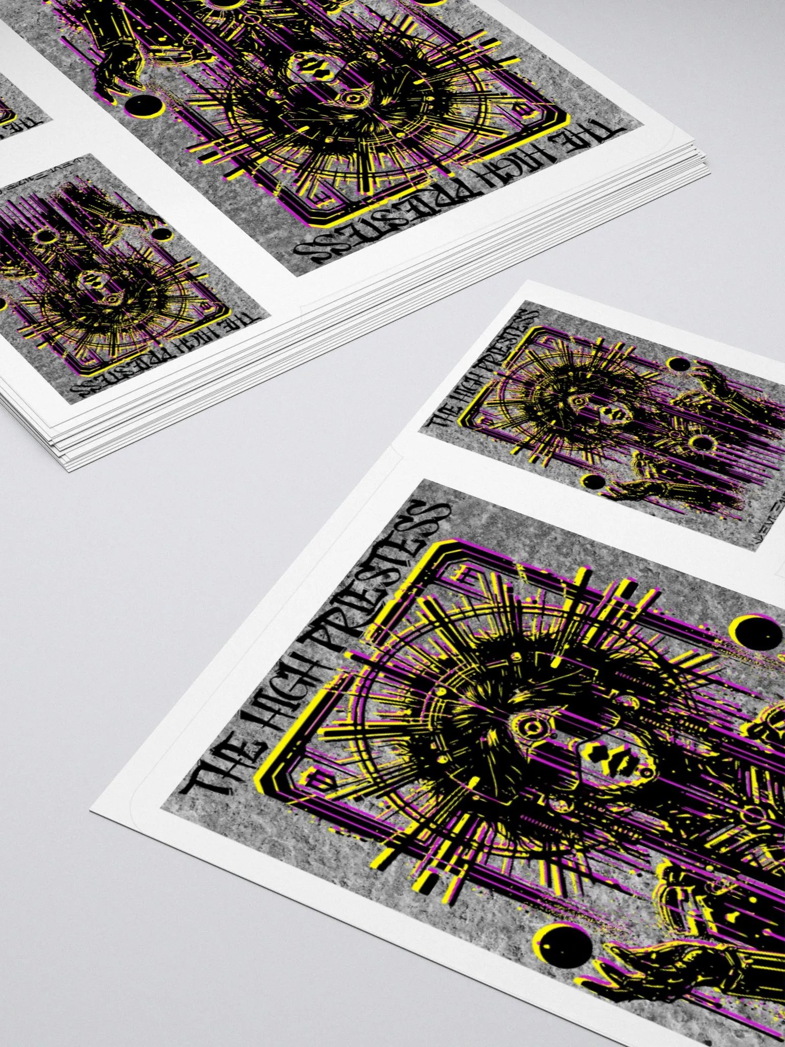 Cyberpunk Tarot Sticker – "The High Priestess" Card with Crystalline Headdress & Floating Orbs – Graffiti Stencil Futuristic Vinyl Decal product image (12)