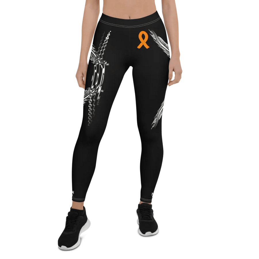 White HApex Gear White Logo Cancer Awareness Orange Ribbon. Black Leggings product image (1)