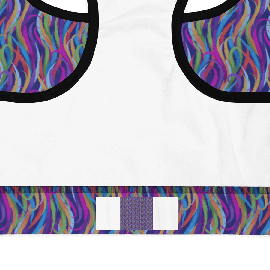 Padded sports bra inmodern design magenta and turquise on black design product image (11)