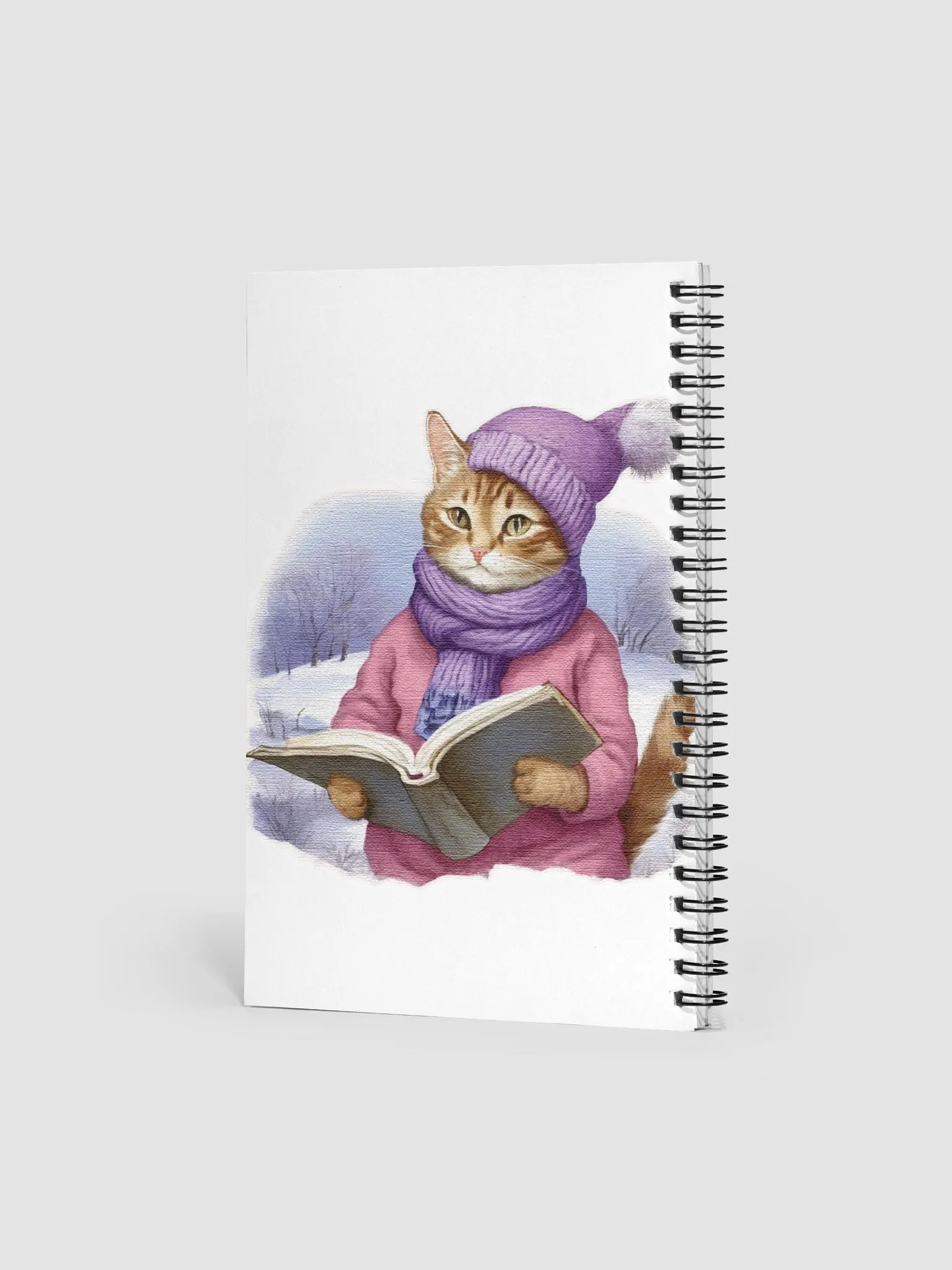 Adorable Cute Cat Read A Book wearing a purple hat and scarf product image (2)