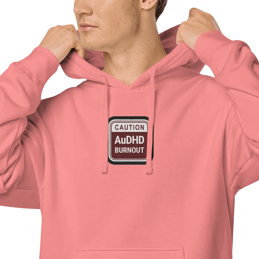 CAUTION: AuDHD BURNOUT embroidered pigment hoodie (maroon bubble design 2) product image (5)