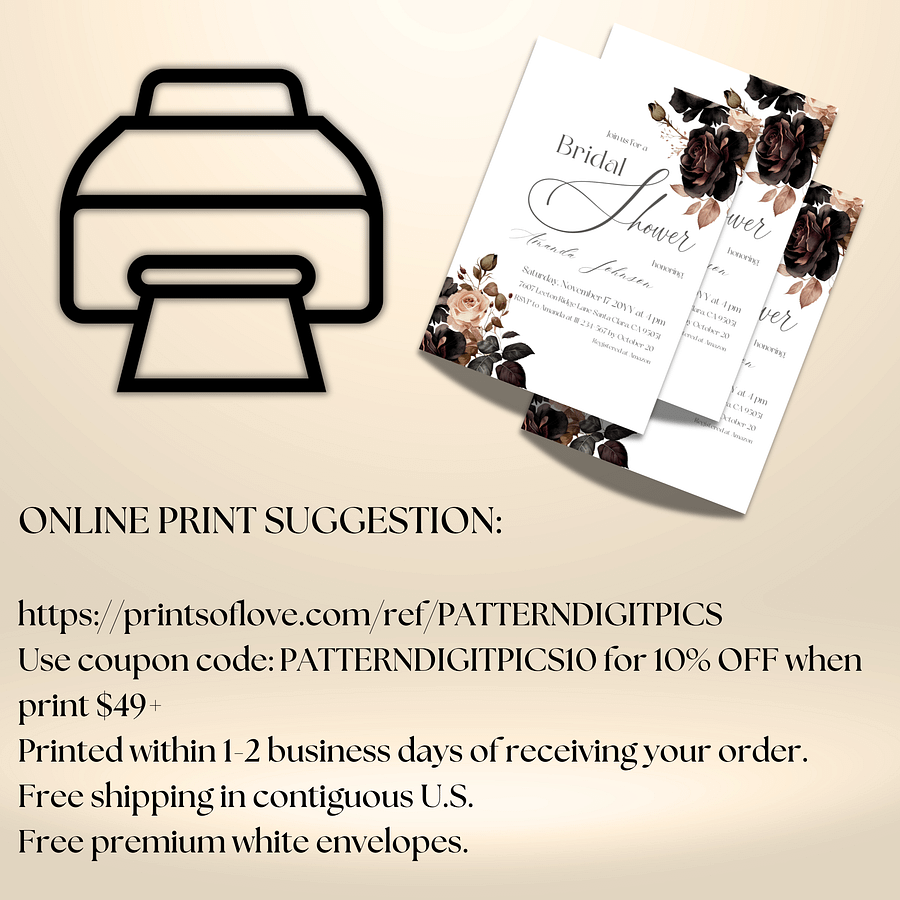 Floral Bridal Shower Invitation, Rustic Wedding Shower Invite Canva Template, Printable Black and White Party Theme Idea, Digital Download product image (10)