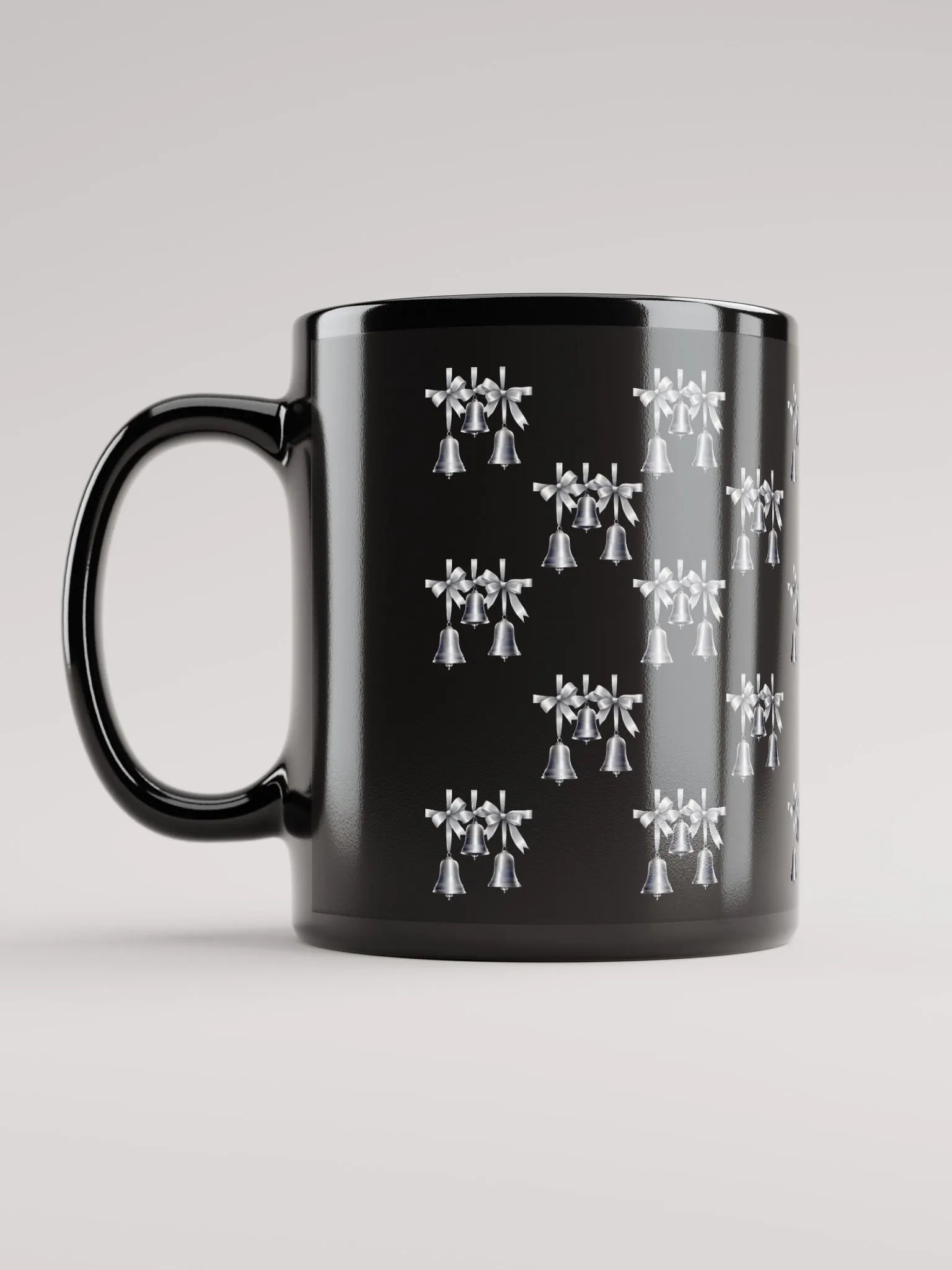 Silver Sleigh Bells Pattern Design Black Mug product image (12)