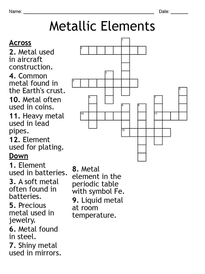 Metallic Elements Crossword Puzzle product image (2)