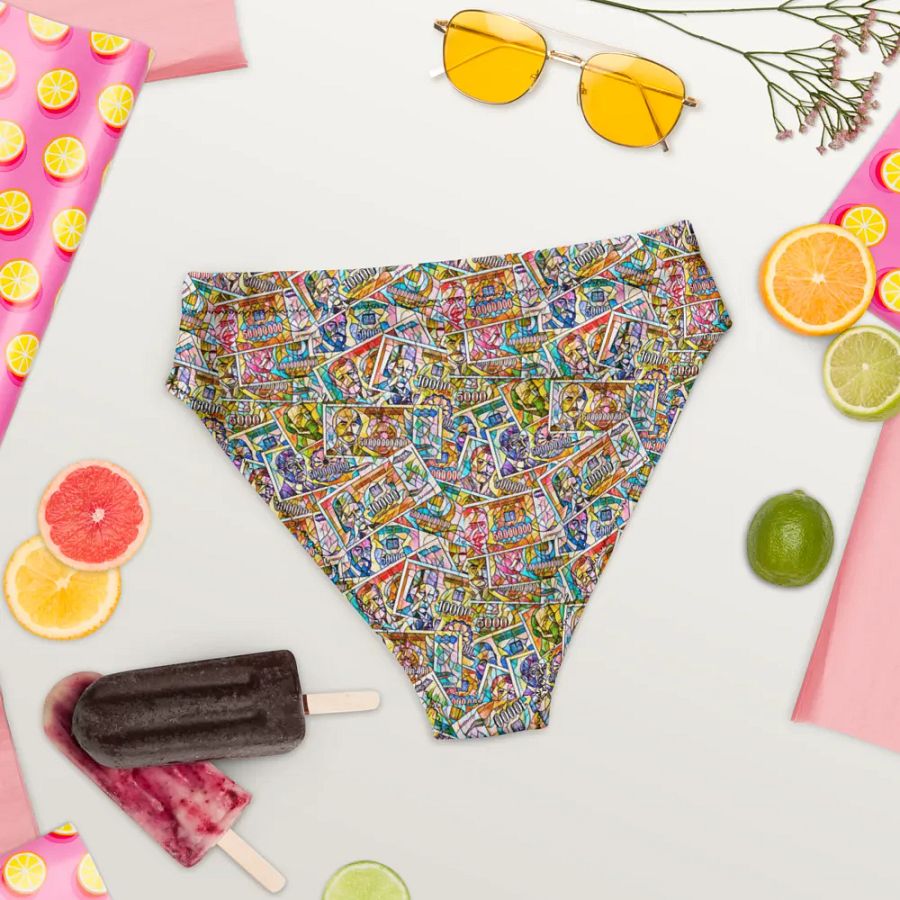Jugoslovenski inflatorni dinar 1993 (Kolaž/mozaik) All-Over Print Recycled High Waisted Bikini Bottom product image (4)