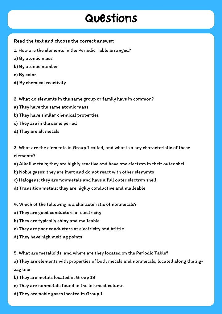 Periodic Table Reading Passage with Comprehension Questions product image (2)