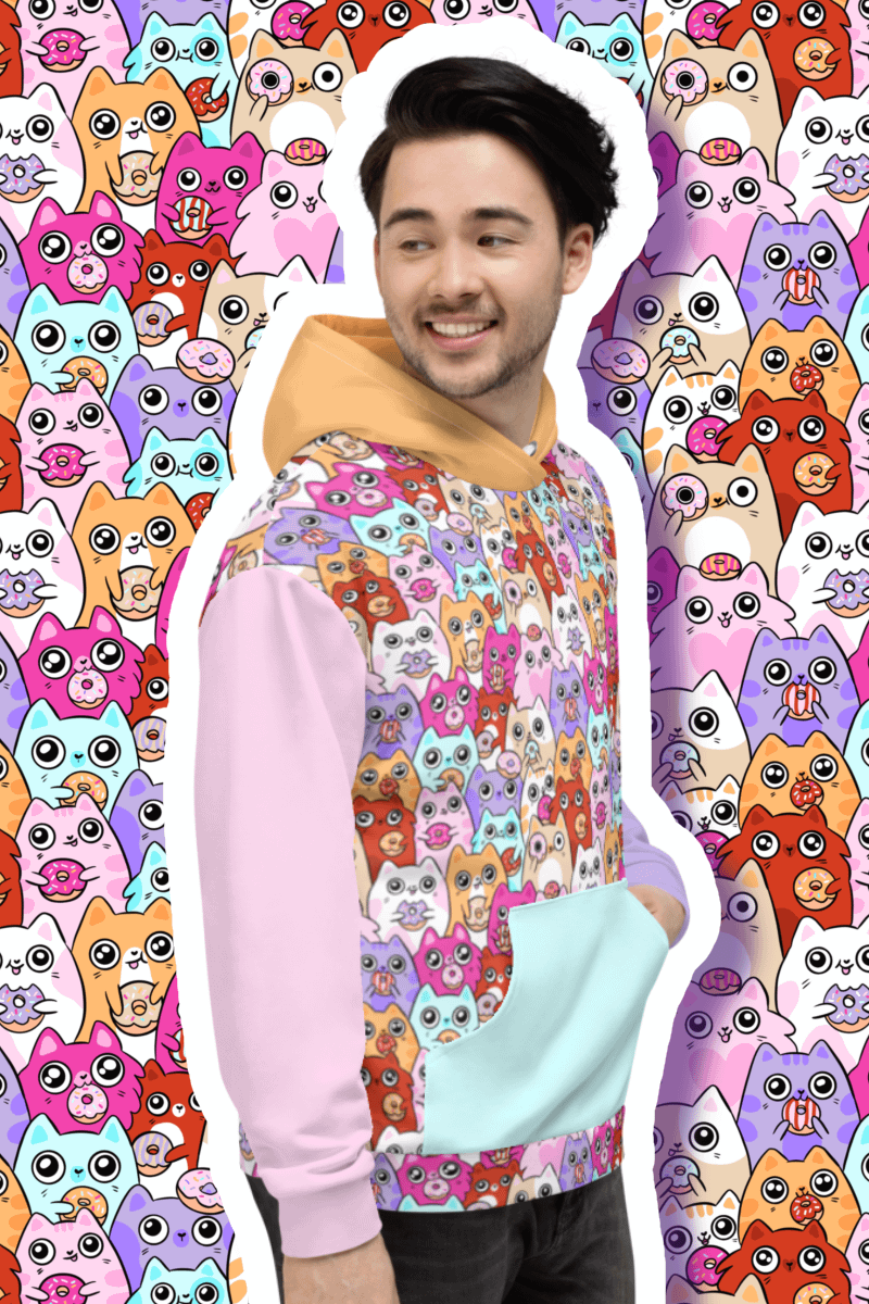 Colorful Doughnut Loving Cat Faces All-Over Print Hoodie product image (4)