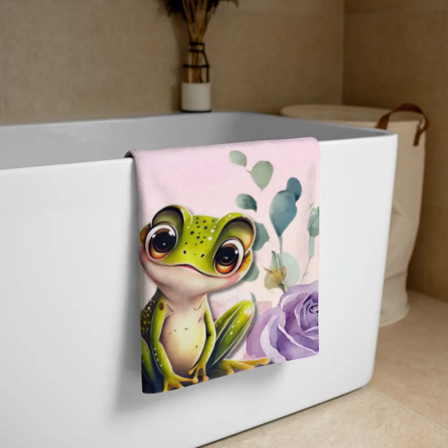 Cute frogs and flowers Bath towel product image (3)
