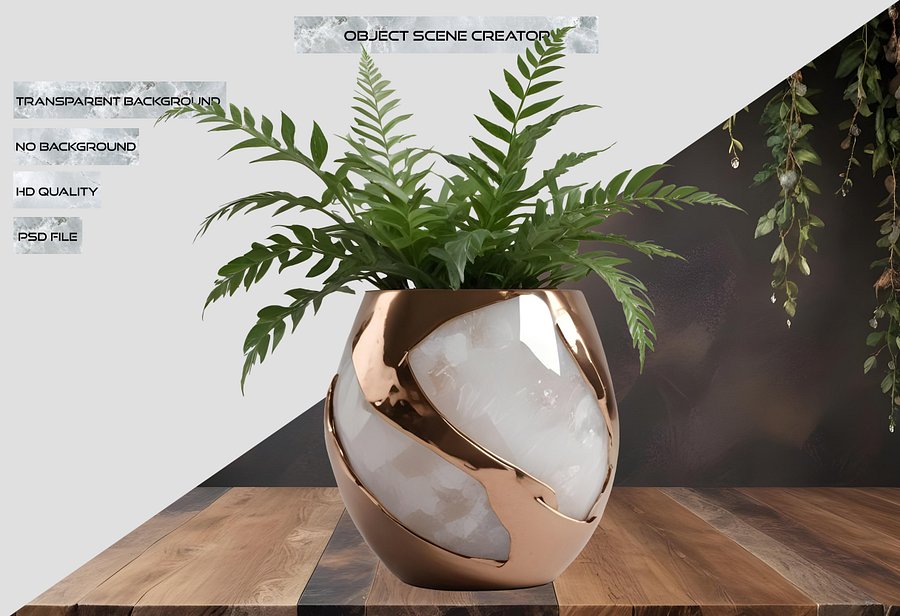 Glamour Organique – vase quart & bronze, PNG product image (2)