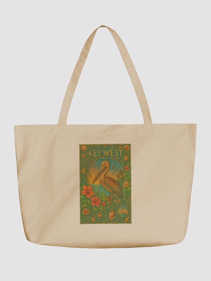 Key West Organic Cotton Tote Bag with Pelican and Hibiscus product image (1)