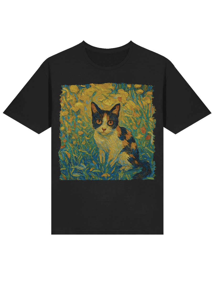 Black Orange Cute Cat Van Gogh Styele T-Shirt product image (26)