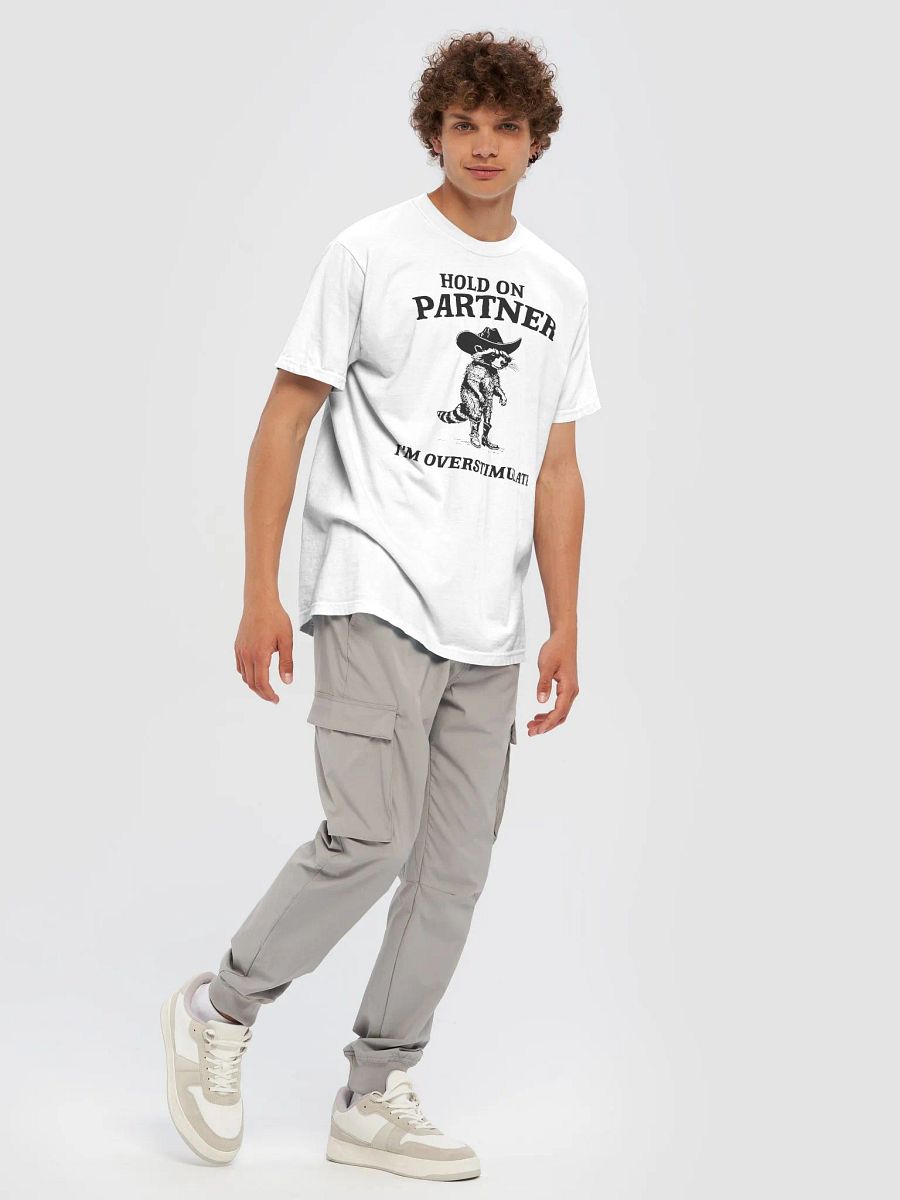 Hold On Partner I’m Overstimulated Raccoon Unisex Shirt product image (1)