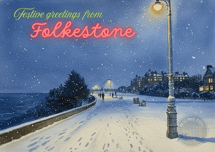 Festive Greetings from Folkestone Postcard - Snowy Leas product image (1)