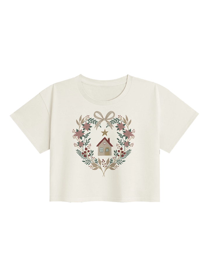 Women’s premium crop top winter heart home. Elegant Christmas design with handmade illustration product image (1)