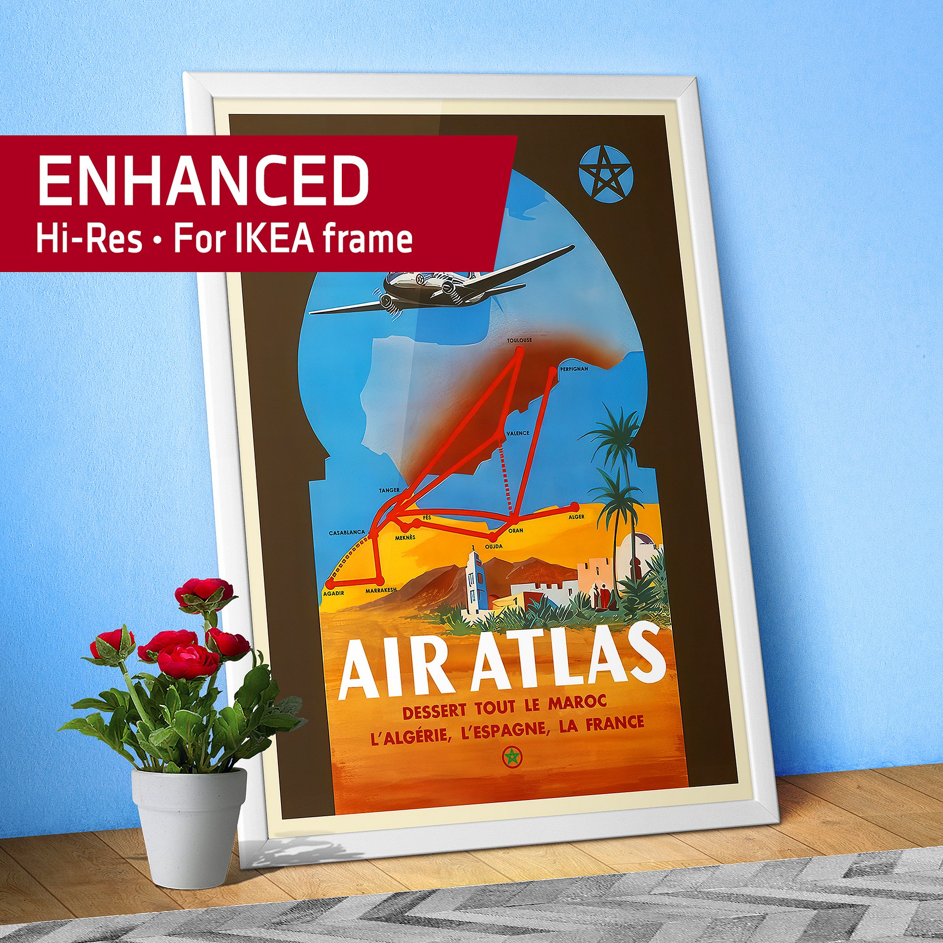 Morocco, Air Atlas, 1950s — retro travel poster, vintage travel print product image (1)