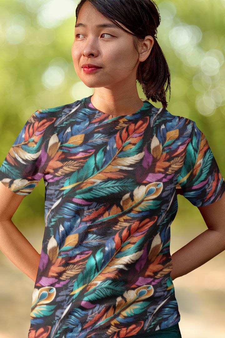 Colorful Feather Pattern All Over Print T-shirt product image (1)