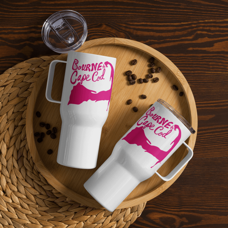 BOURNE to Cape Cod™ | Allcolor 267 | Stainless Steel Travel Mug with Handle | Insulated, Spill-Proof, Coastal Adventure Style | Pink Logo product image (7)