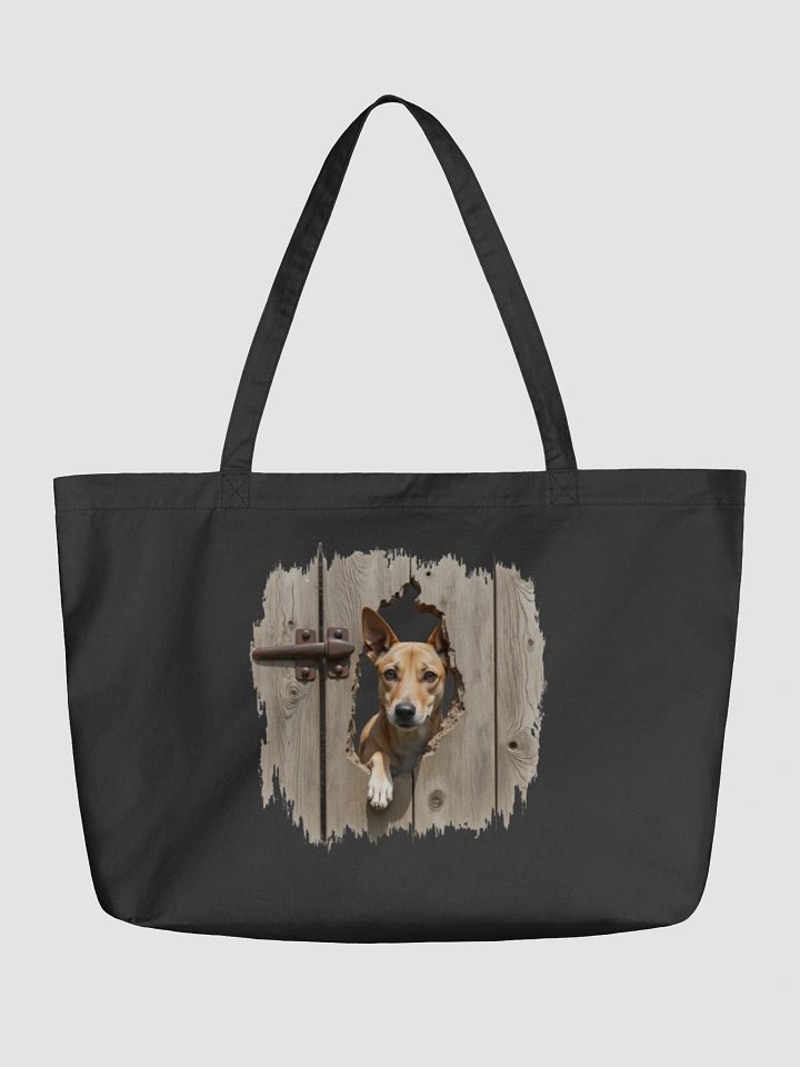 Potcake Peeking Through Rustic Wood Door Tote product image (1)