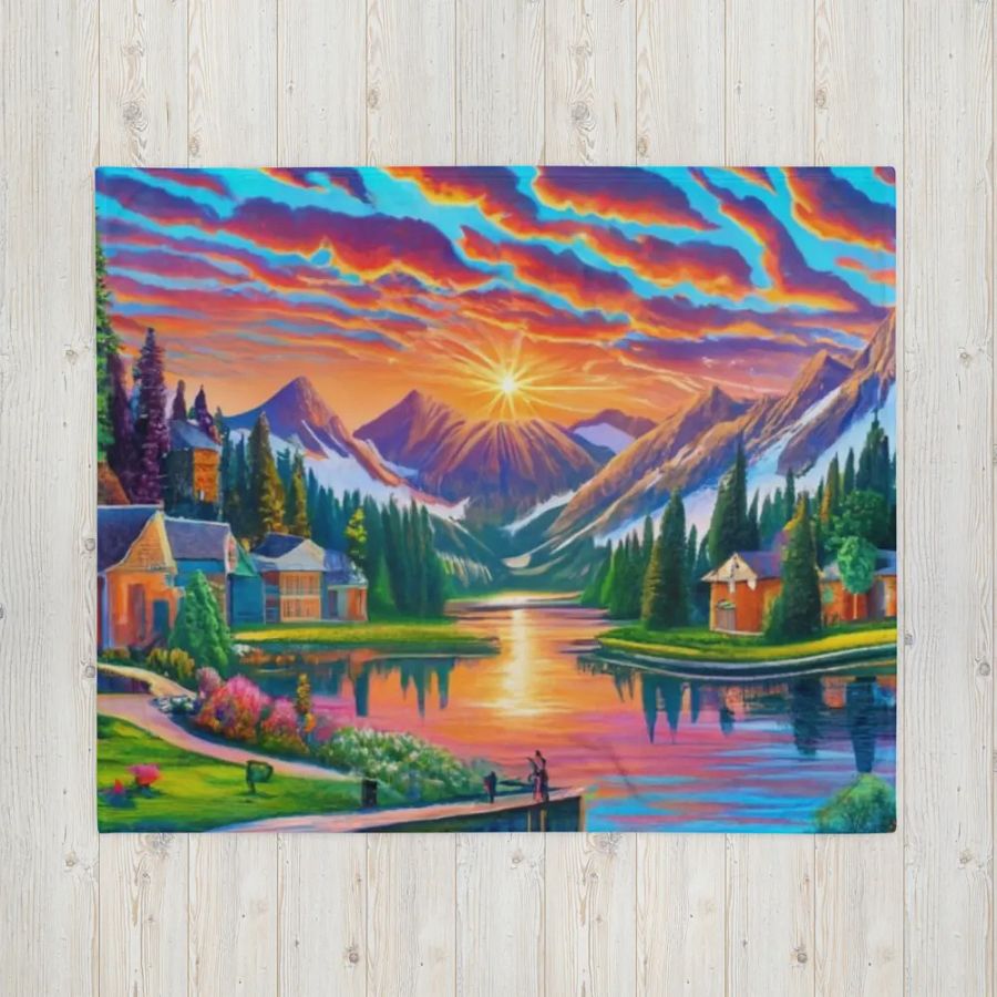 Mountain Lake Cottages Throw Blanket product image (5)