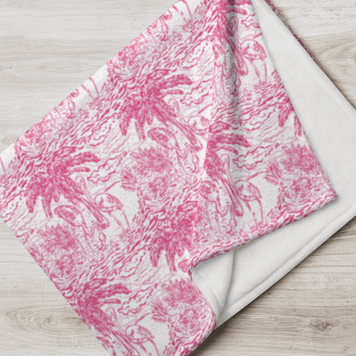 Flamingo Fancy Toile Throw Blanket | Pink on White Tropical Toile with Cheeky Flamingos | by Monique Faella Designs™ product image (1)