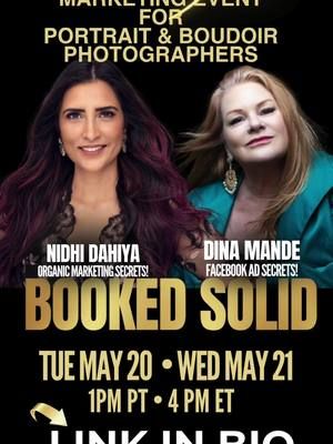 🚨 Get Booked Solid! 🚨Comment ZOOM for private link Join us on May 20th & 21st for a 2-day event packed with strategies to fill your calendar! 📅 ❤️‍🔥: https://www.dina.live/live Day 1: Dina will show you how she made $500k with her first Facebook ad campaign. Day 2: Nidhi will reveal her 7-figure organic marketing secrets! 🔑 Learn both paid & organic methods. 💡 Walk away with actionable tools to grow your business. Don’t miss out! Reserve your spot now at https://www.dina.live/live #portraitphotography #portraitphotographers #photographerlife #portraitphotographer #portrait