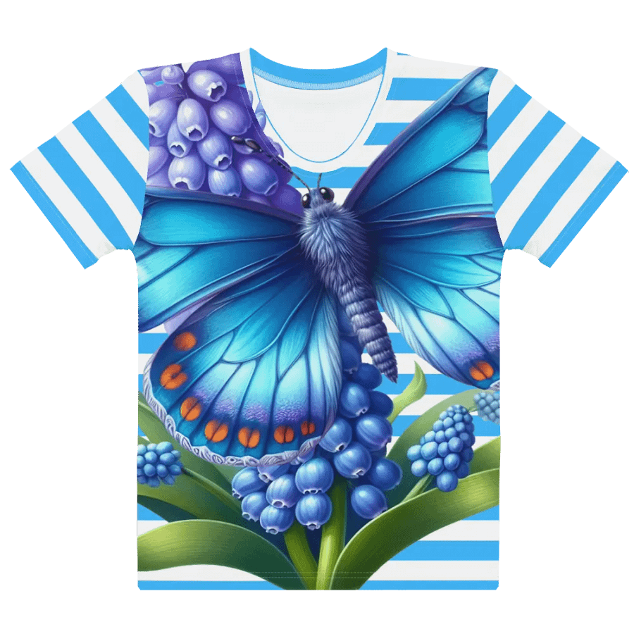 Butterfly Bliss Blue Stripped All-Over Print Women's T-Shirt product image (9)