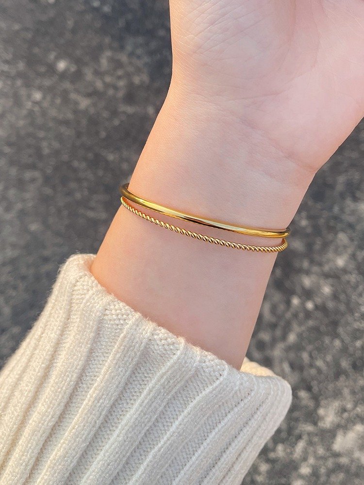 Gold Twist Double Layer Bracelet | 18K Gold Plated product image (10)