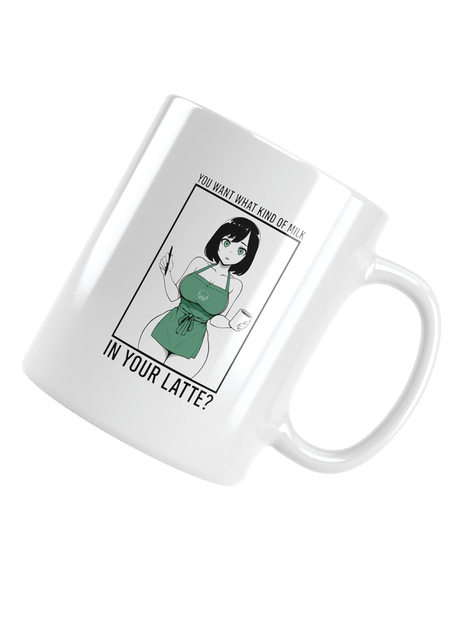 Latte Whisperer: Anime Barista Mug with Green Apron Charm, You Want What Kind Of Milk in Your Latte? product image (5)