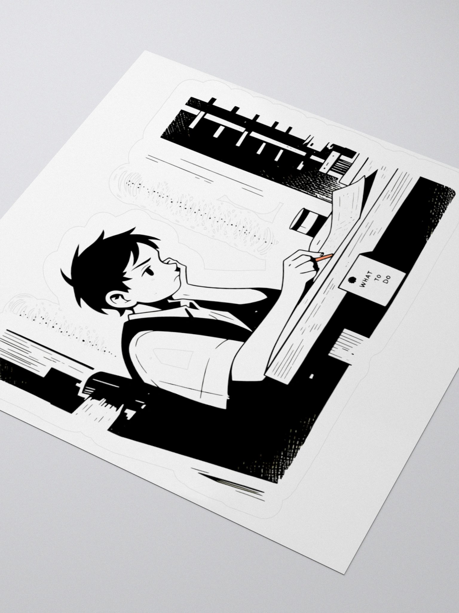 Vintage Schoolboy Studying: Classic Black & White Art Sticker product image (9)