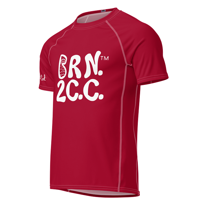 BRN.2C.C.™/BOURNE to Cape Cod™ | Men’s Performance Rash Guard | Recycled UPF 50+ Surf Shirt | White Logos on Cranberry Red product image (1)