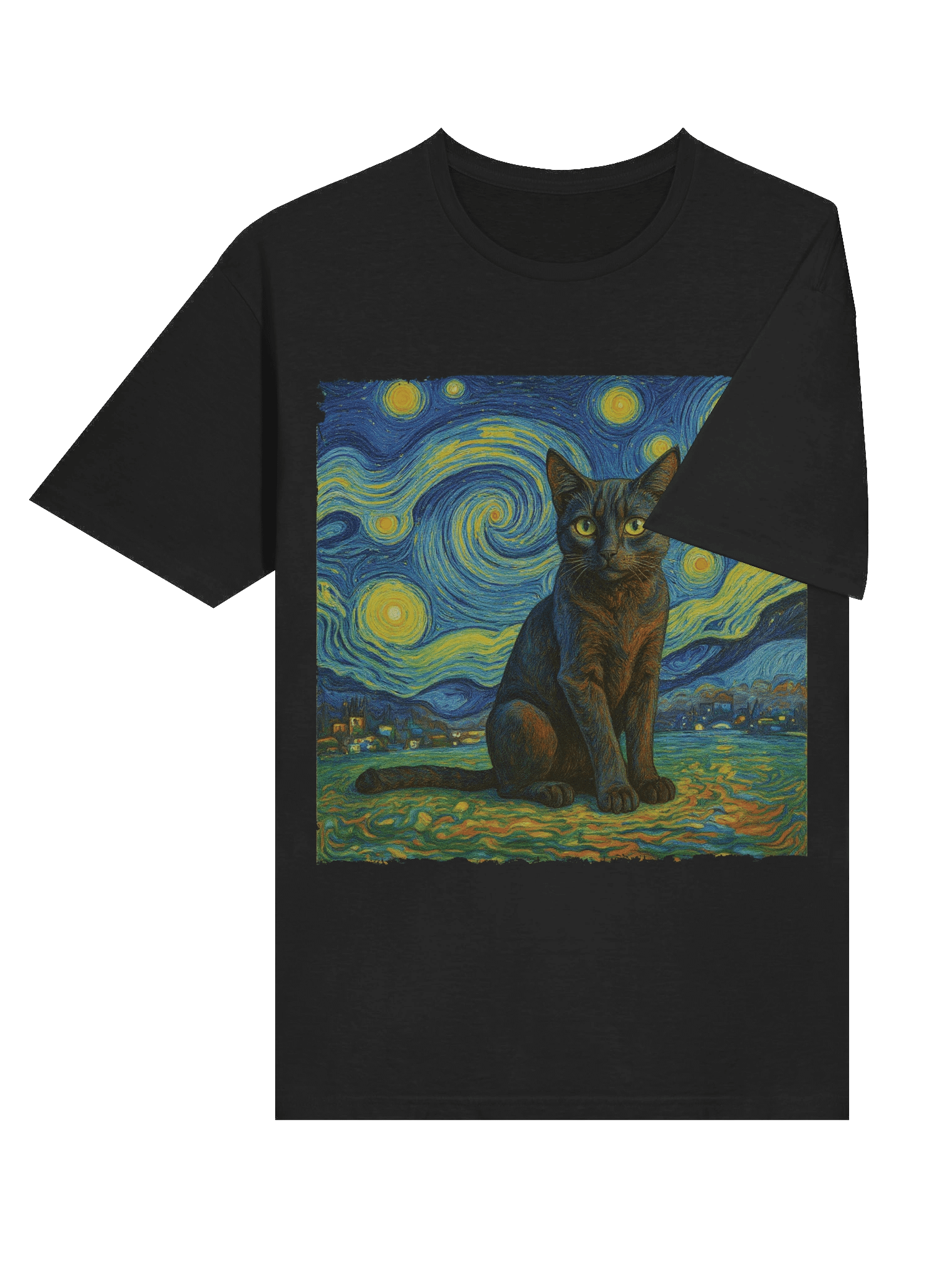 Van Gogh Starry Night Black Cat T-Shirt product image (34)