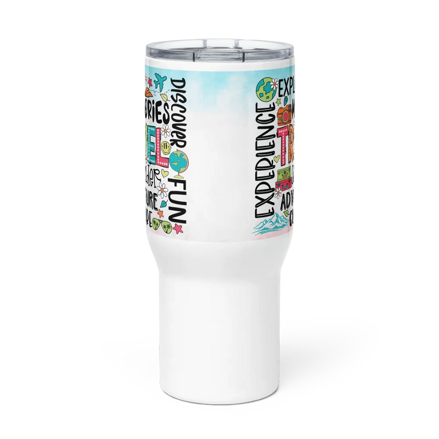 Holiday Vacation Quotes Colorful Tumbler Travel Mug with Handle product image (2)