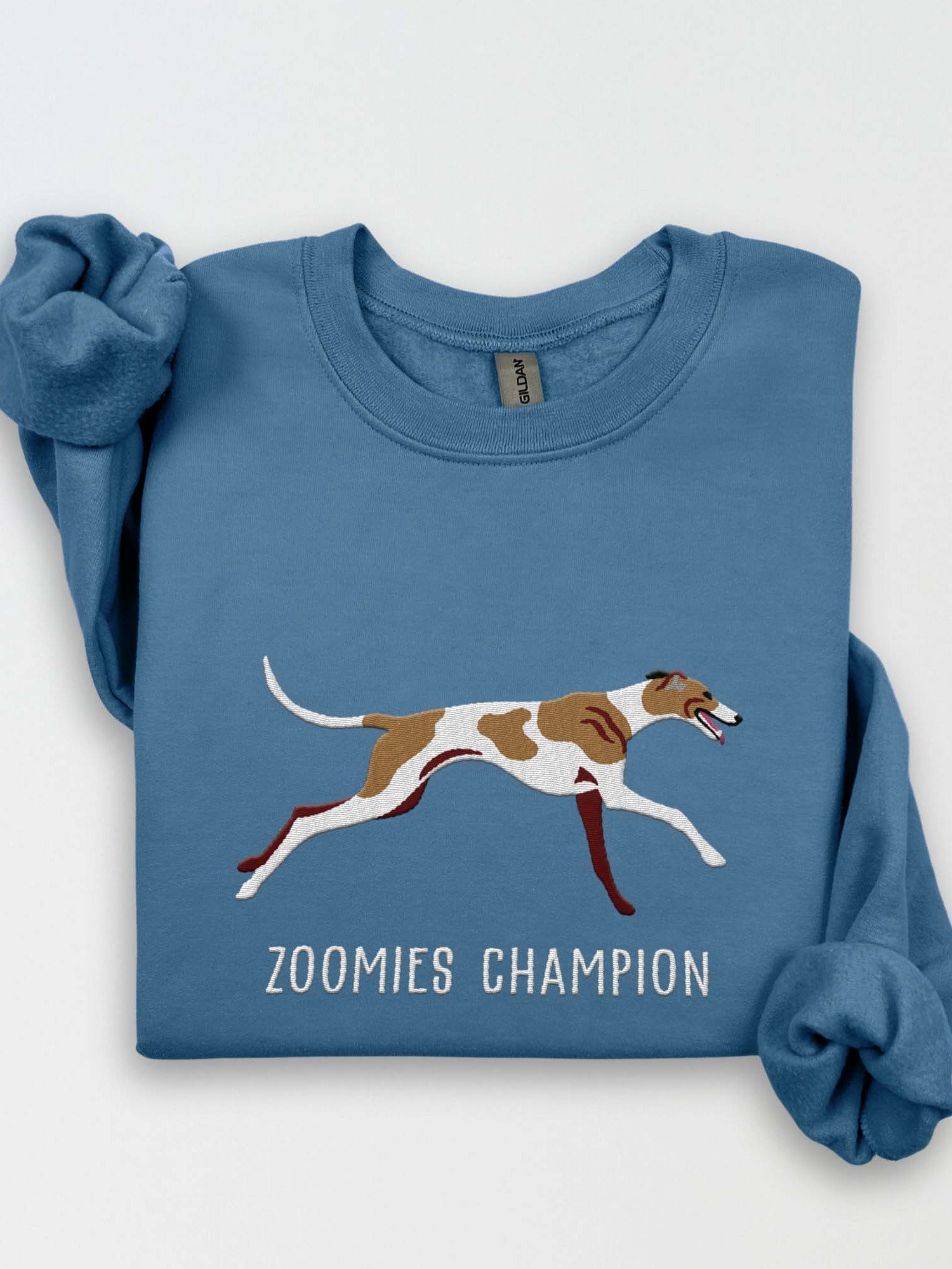 Zoomies Champion Sweatshirt (Embroidered) of a Greyhound(Brown & White) product image (1)